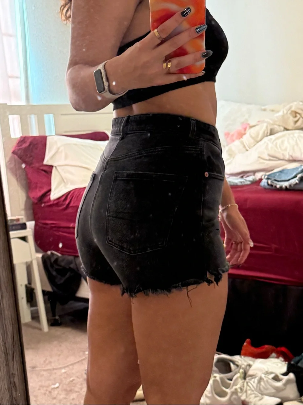 High-Rise Black Denim Cutoff Shorts